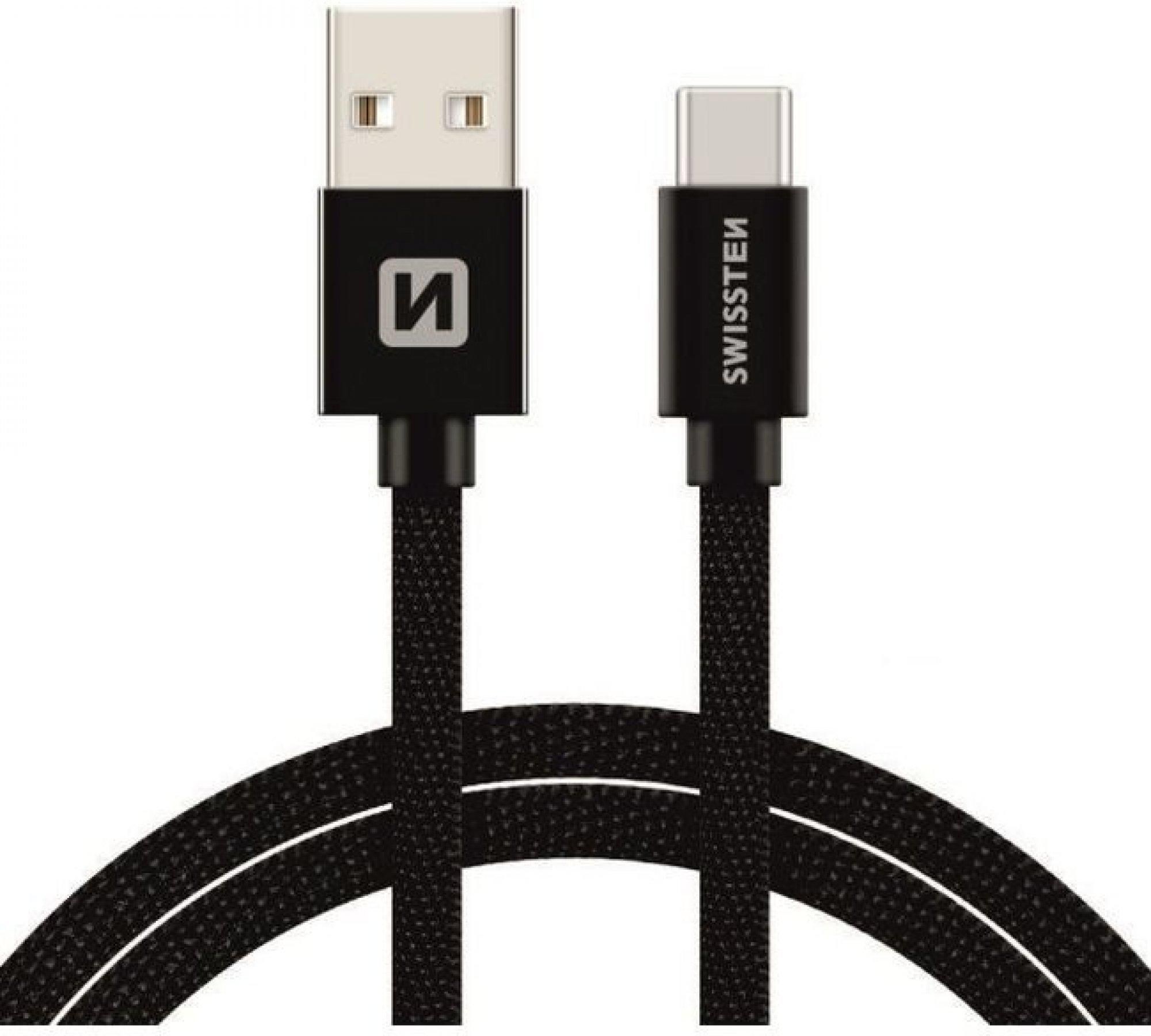 Elektro - Swissten Datový kabel TEXTILE USB / USB-C 2,0 M černý