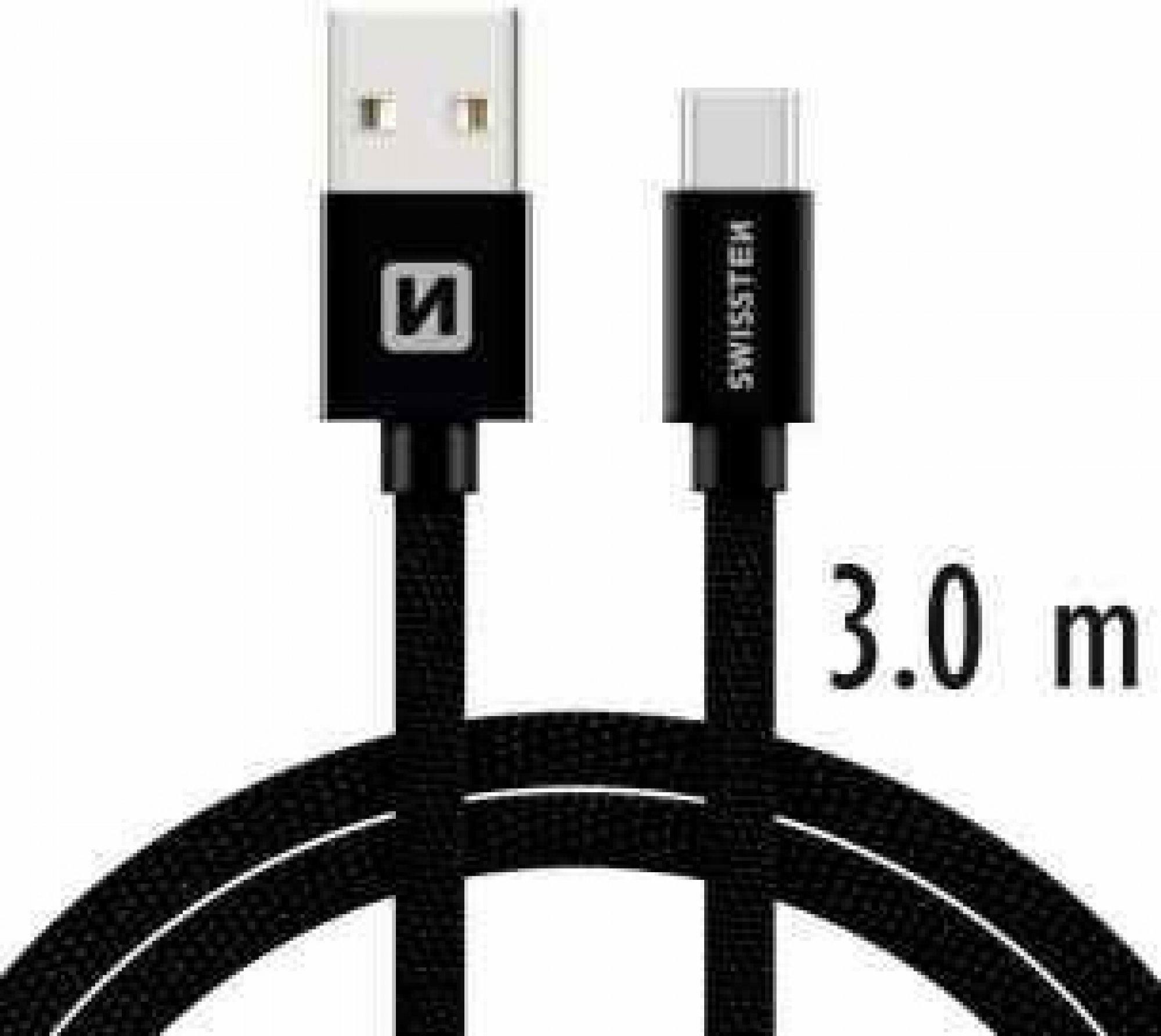 Elektro - Swissten Datový kabel TEXTILE USB / USB-C 3,0 M černý