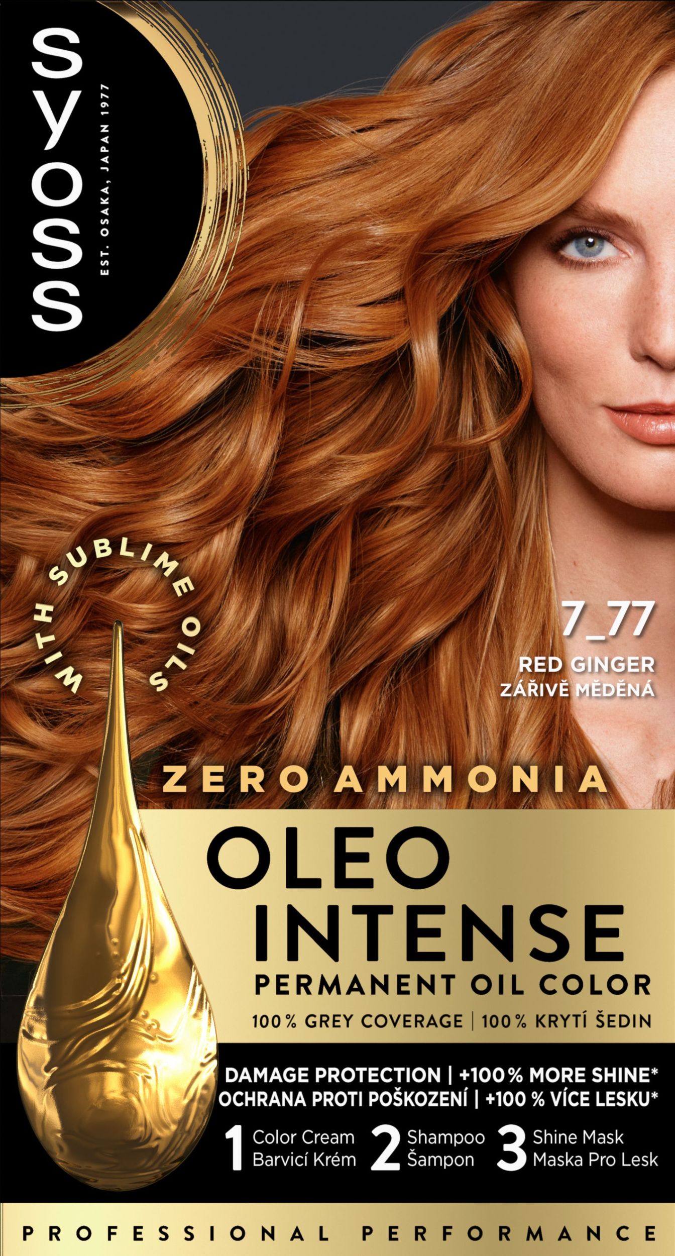 Drogerie a kosmetika - Syoss Oleo Intense 7-77 Zářivě měd 50ml