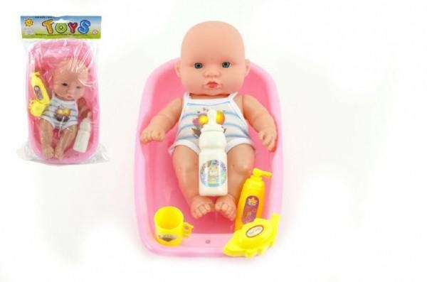 Svět dětí - Teddies Miminko plast 18cm s doplňky ve vaničce v sáčku