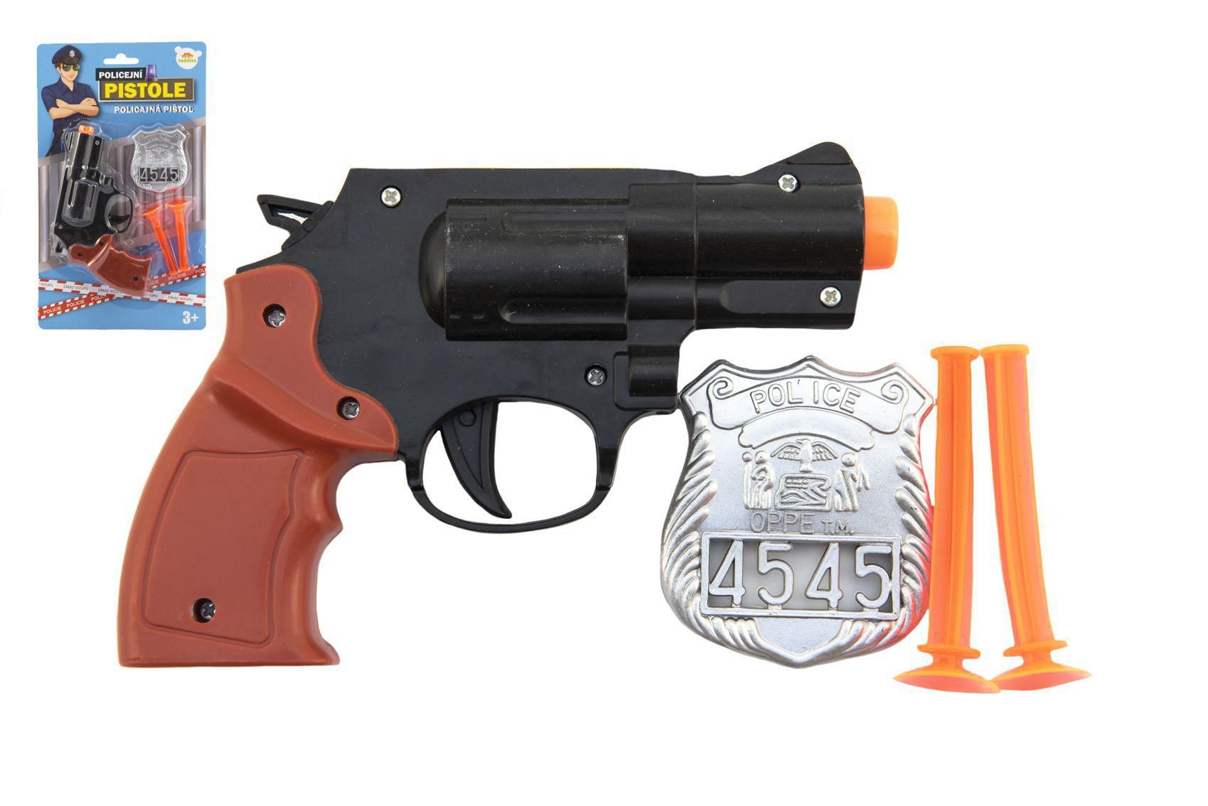 Svět dětí - Teddies Pistole policejní 15cm s odznakem + přísavky 2ks