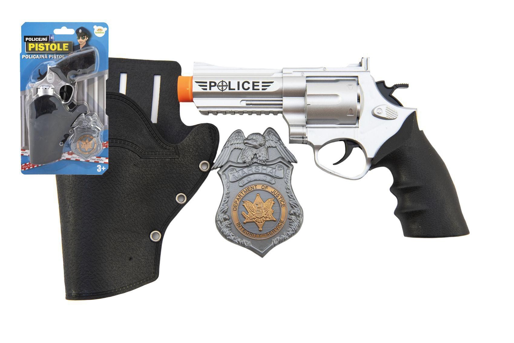 Svět dětí - Teddies Policejní pistole klapací 20 cm v pouzdru  s odznakem