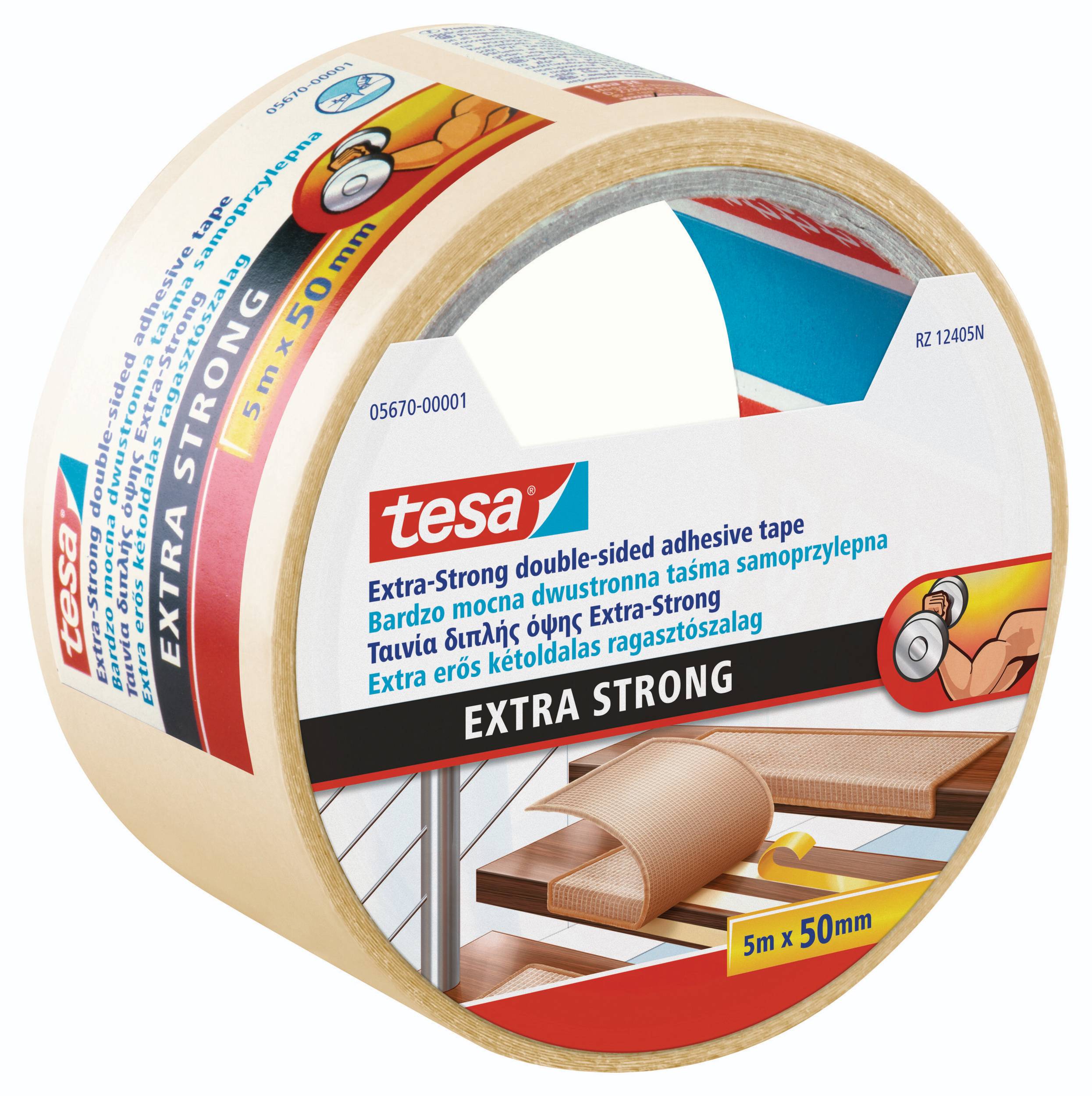 Domácnost a Zahrada - Tesa® Oboustranná kobercová páska, extra silně lepící, bílá, 5m x 50mm