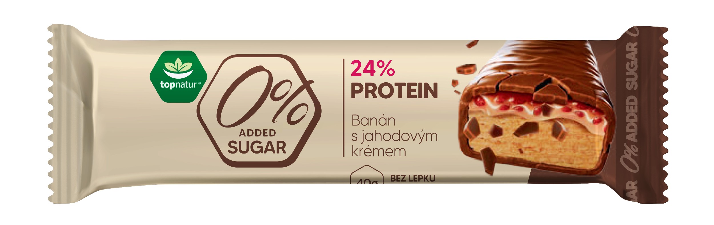 Zdravý svět - Topnatur 0% Sugar protein tyčinka - Banán s jahodovým krémem 40g.