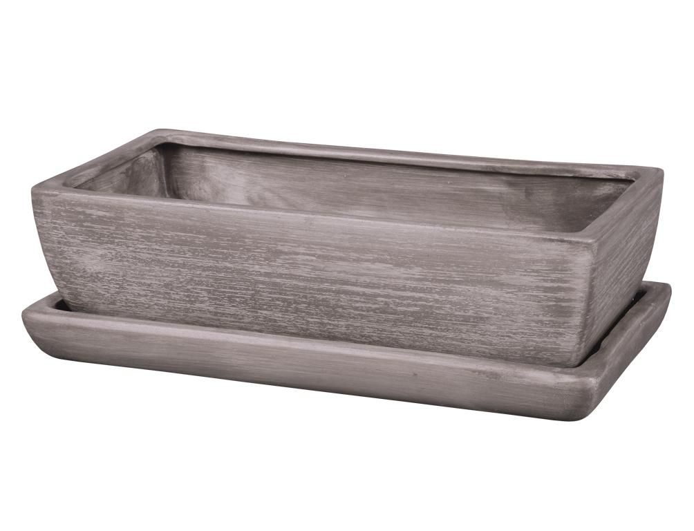Domácnost a Zahrada - Truhlík KAKTUS GREY + podmiska keramický šedý matný 28cm