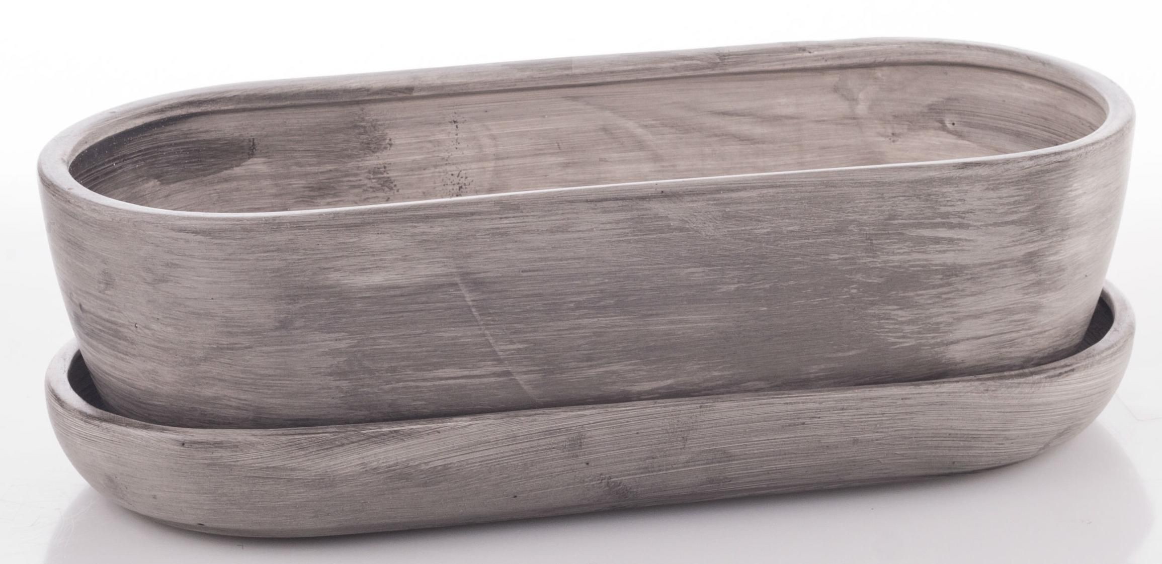 Domácnost a Zahrada - Truhlík KAKTUS O GREY + podmiska keramický šedý matný 32cm