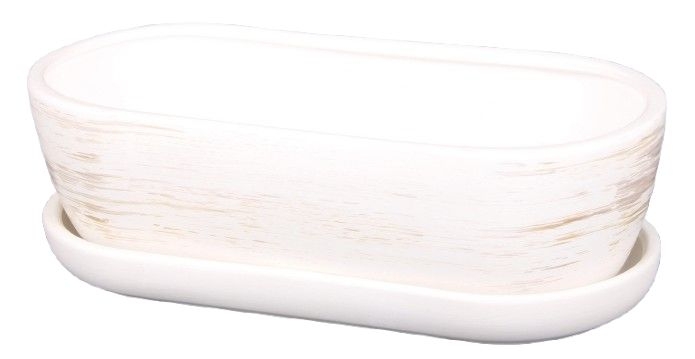 Domácnost a Zahrada - Truhlík KAKTUS O WHITE + podmiska keramický matný 32cm