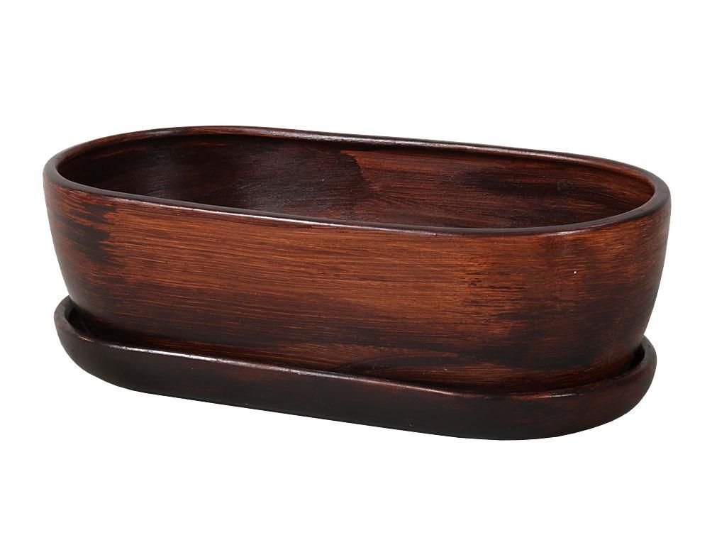 Domácnost a Zahrada - Truhlík KAKTUS O WOOD + podmiska keramický tmavě hnědý 32cm
