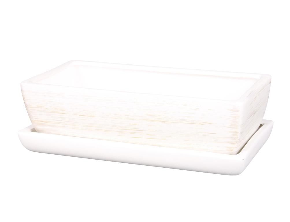 Domácnost a Zahrada - Truhlík KAKTUS WHITE + podmiska keramická matná 28cm