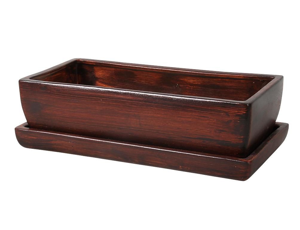Domácnost a Zahrada - Truhlík KAKTUS WOOD + podmiska keramický tmavě hnědý 28cm