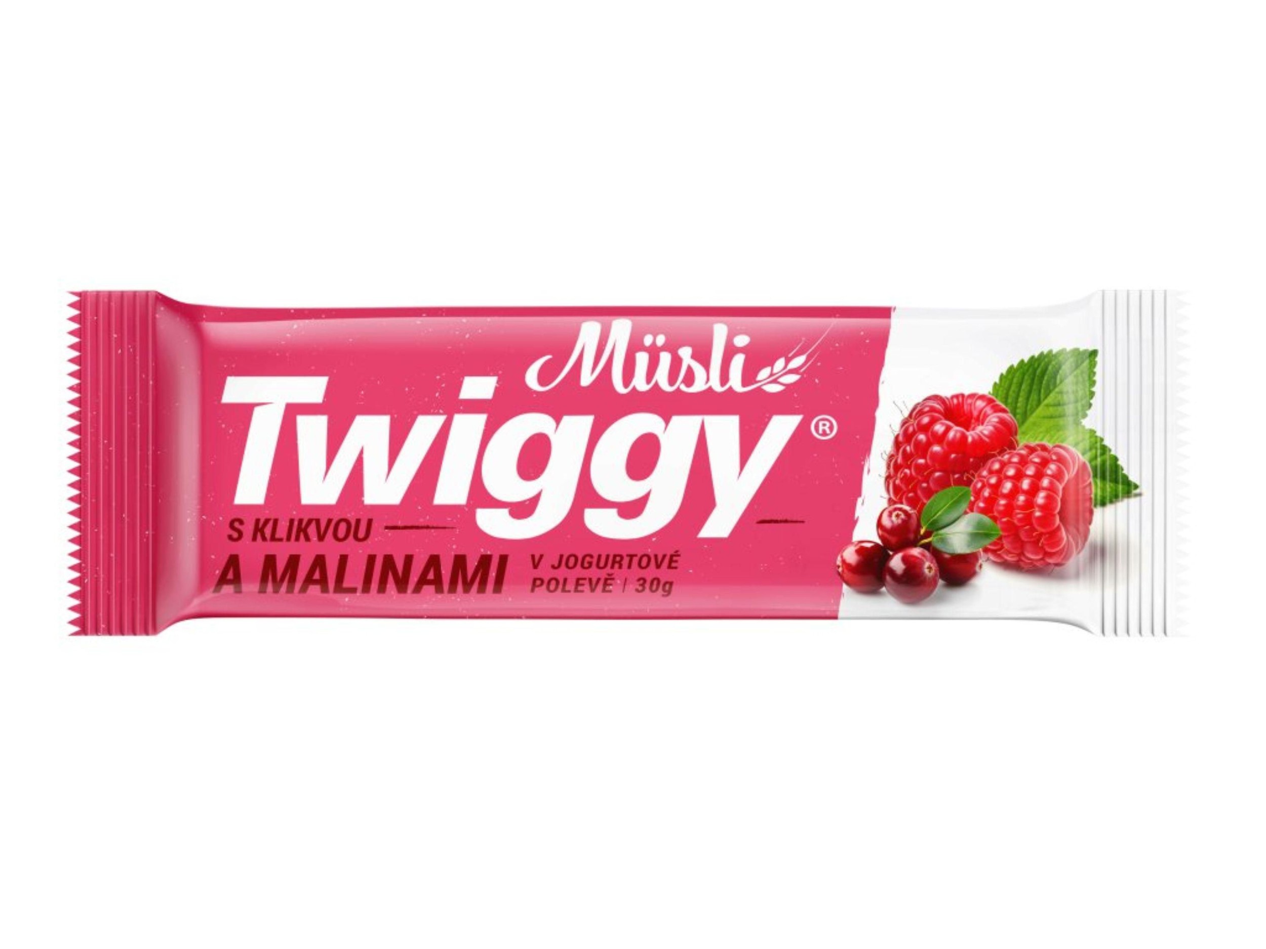 Trvanlivé potraviny - Twiggy Müsli tyčinka s klikvou a malinami v jogurtové polevě 30g