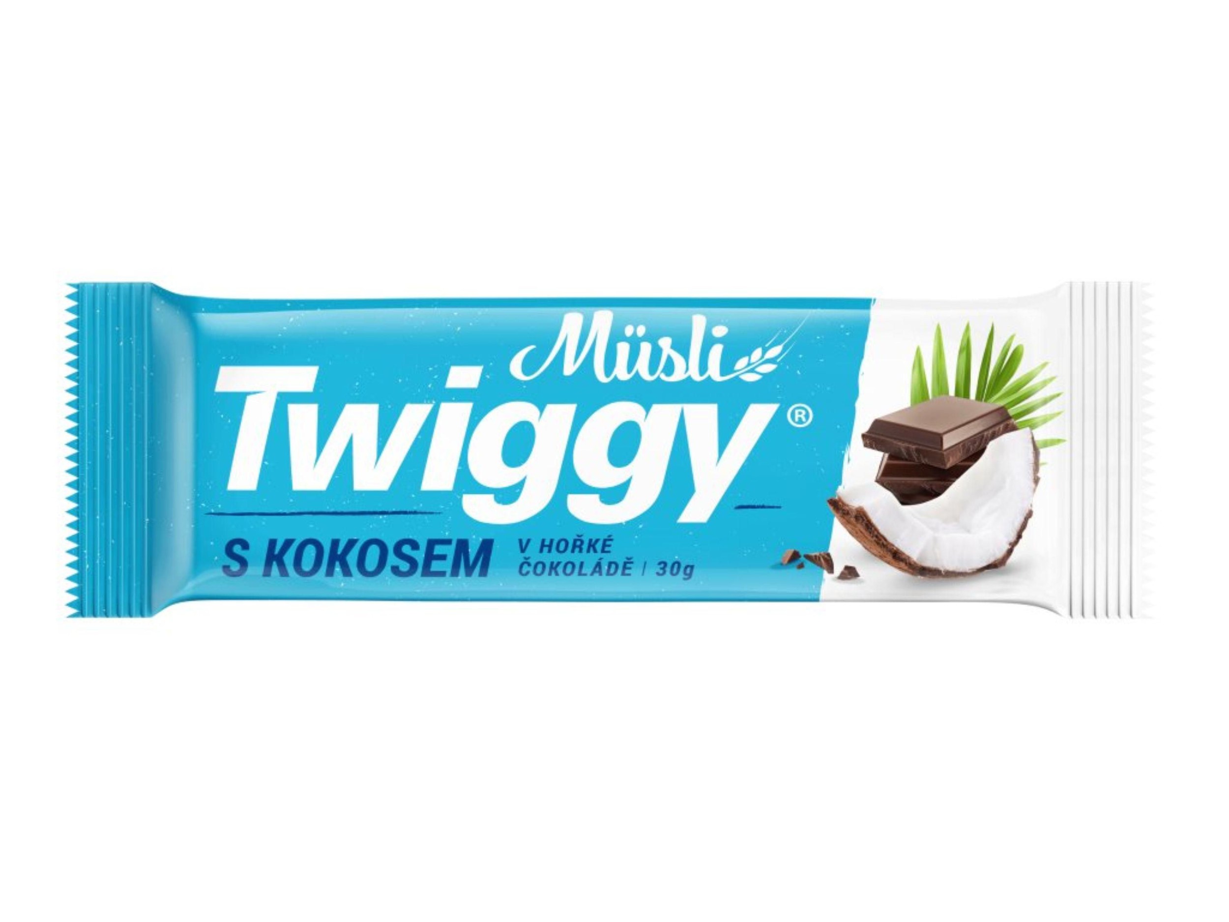 Trvanlivé potraviny - Twiggy Müsli tyčinka s kokosem v hořké čokoládě 30g