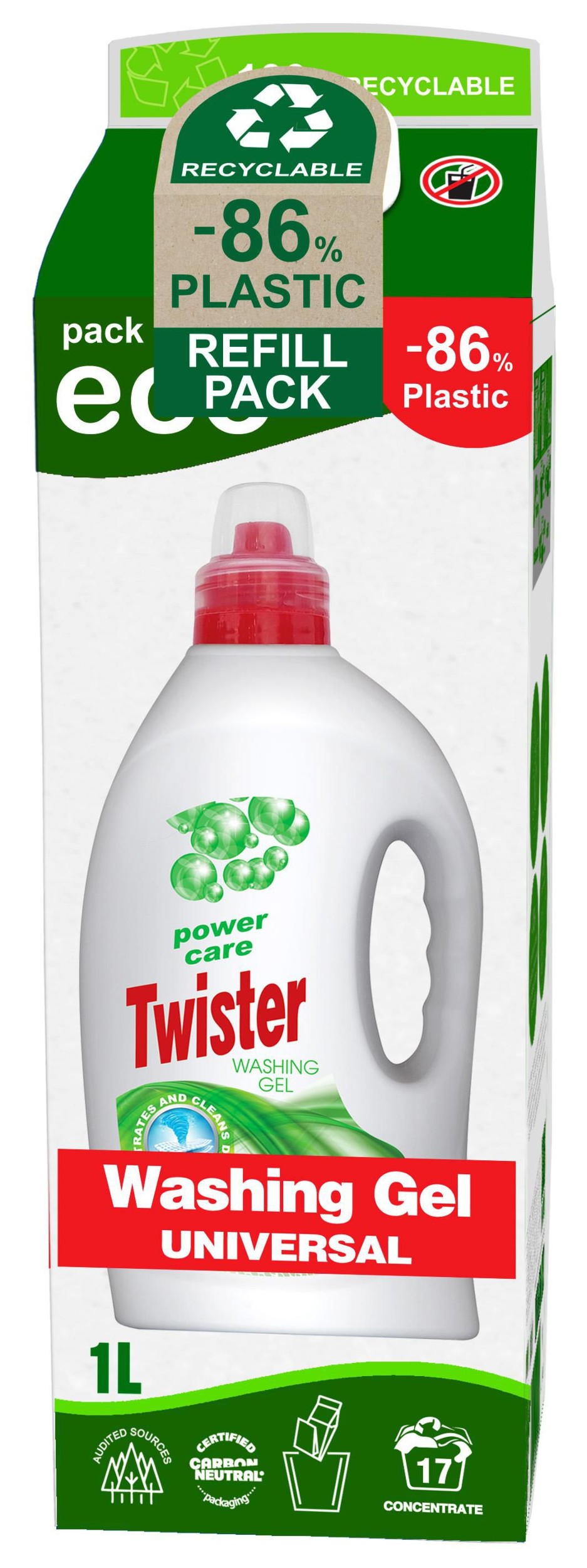 Drogerie a kosmetika - Twister prací gel Universal (D-PAK) 1000ml