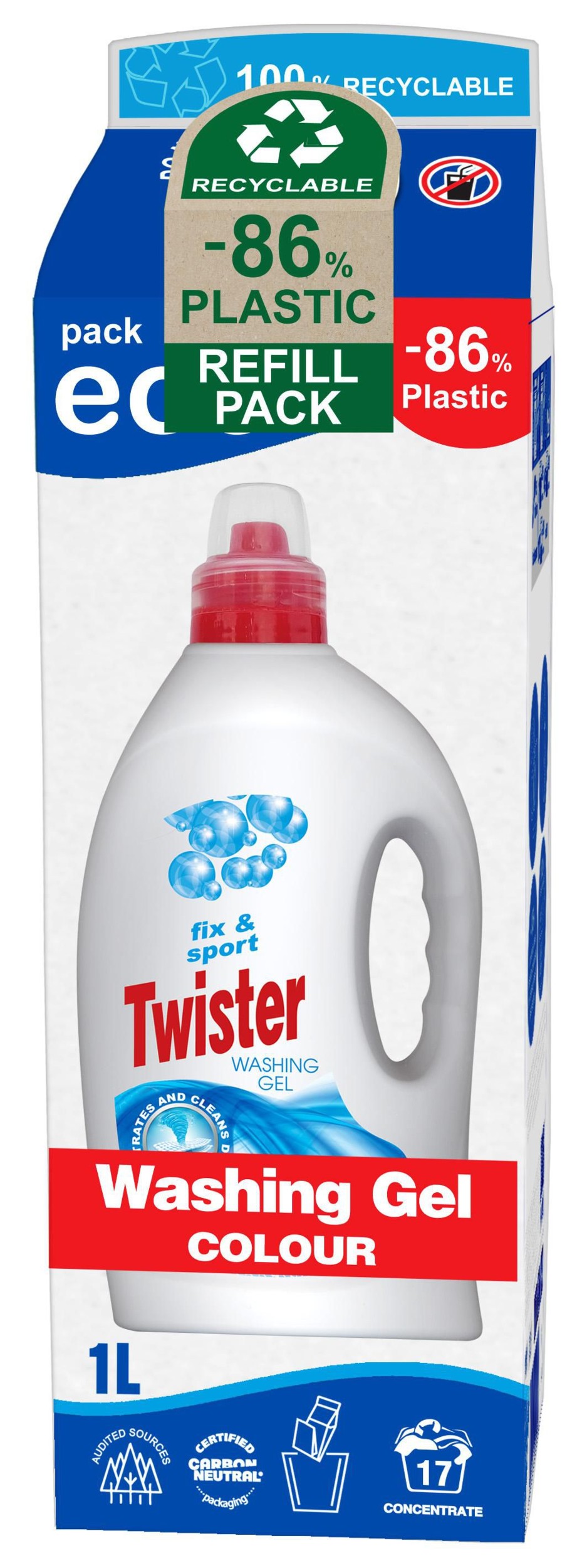 Drogerie a kosmetika - Twister R-Pack prací gel Color 1000ml 17 praní