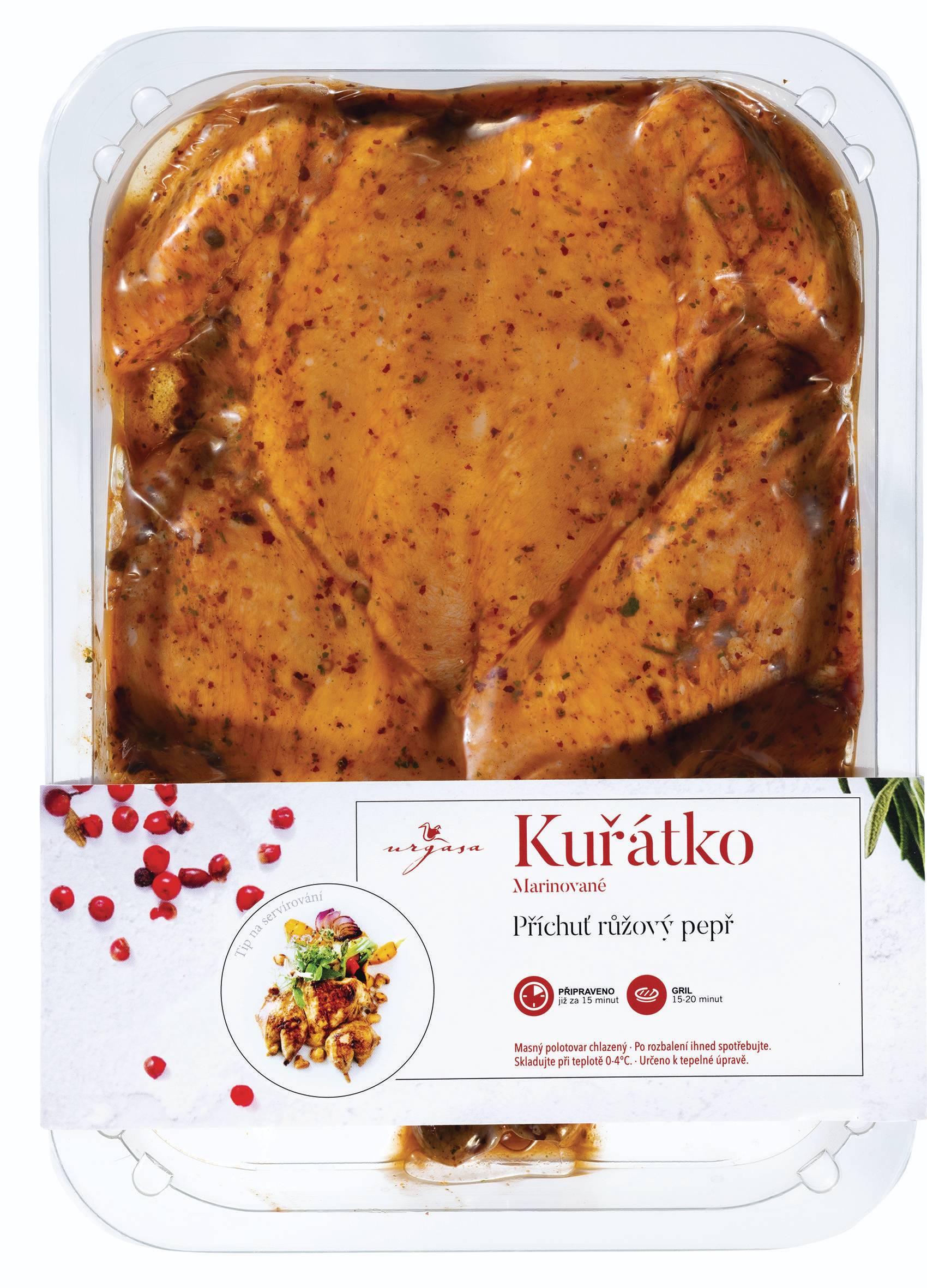 Drůbež v celku - Urgasa Mini kuřátko marinované vykostěné, růžový pepř, 550g