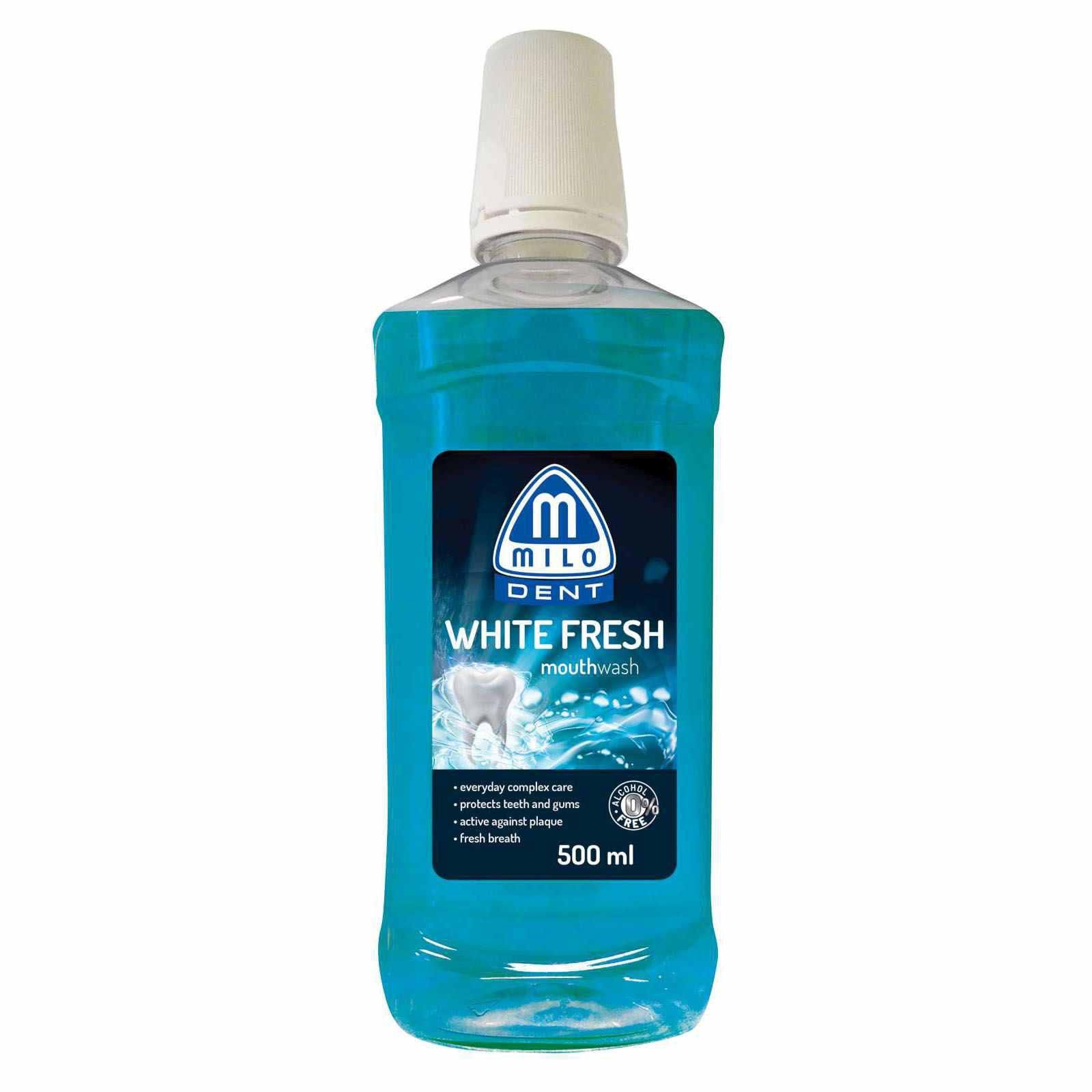 Drogerie a kosmetika - Ústní voda MILO DENT - white fresh 500ml