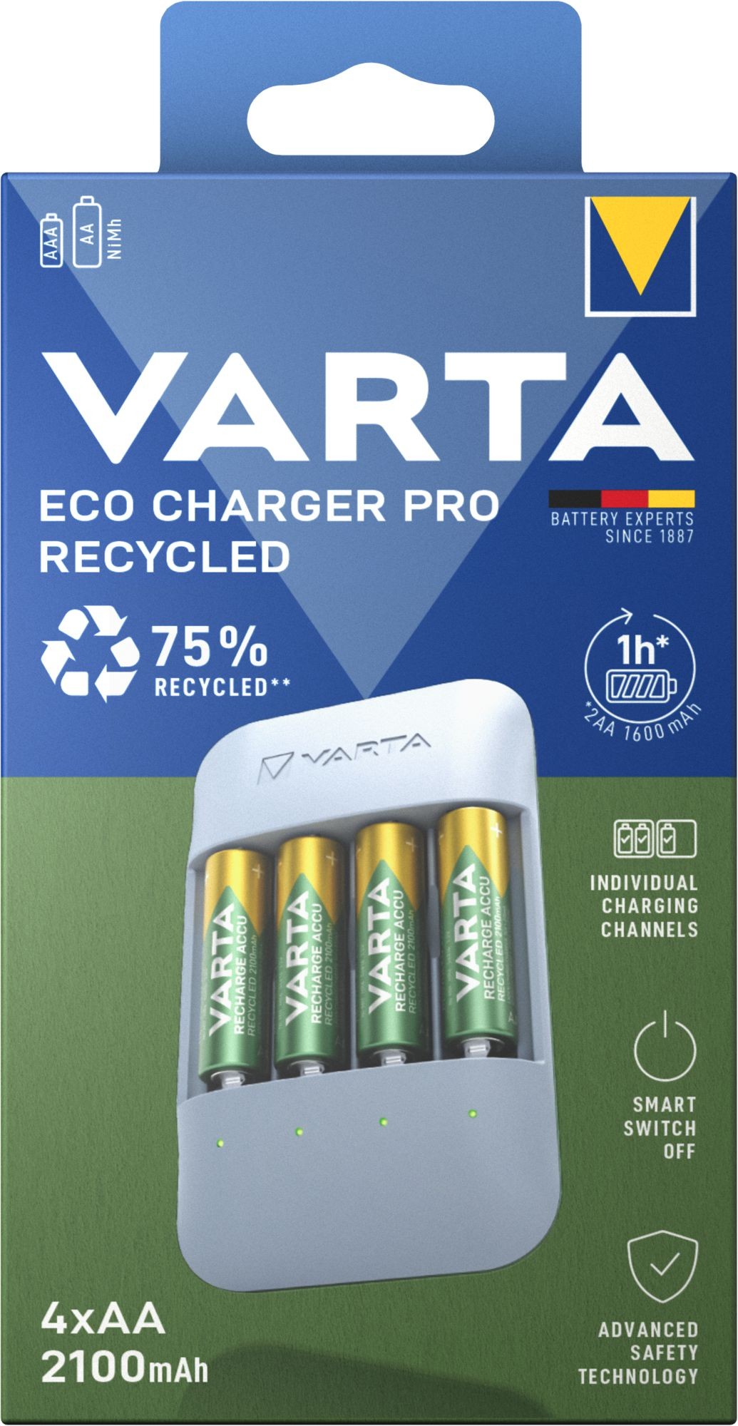 Elektro - Varta Nabíječka baterií Eco Charger Pro Recycled + 4 AA 2100 mAh Recycled R2U
