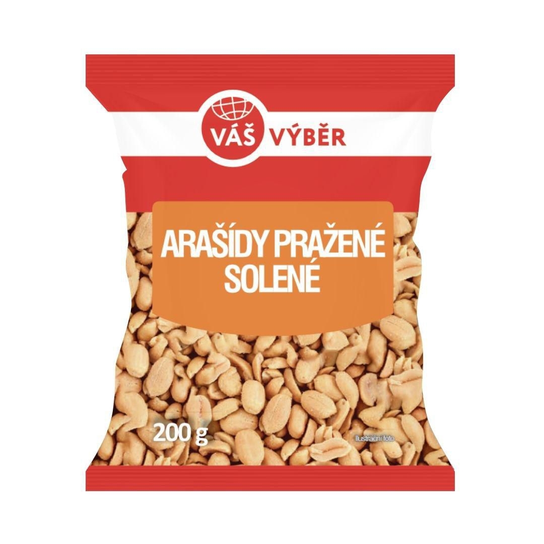 Trvanlivé potraviny - Váš Výběr Arašídy pražené solené 200g