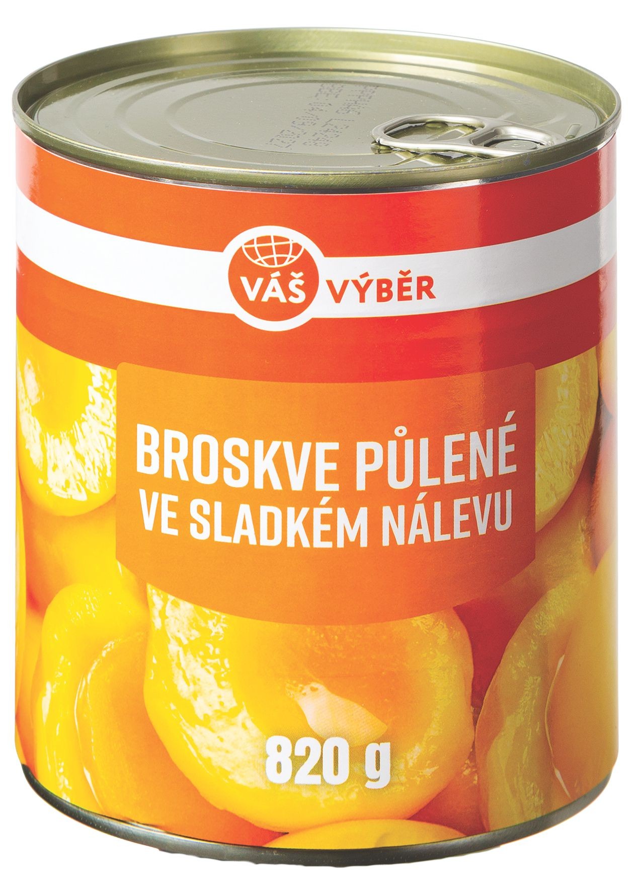 Trvanlivé potraviny - Váš Výběr Broskve půlené ve sladkém nálevu 820g