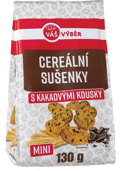 Trvanlivé potraviny - Váš Výběr Cereální sušenky mini s kakaovými kousky 130g