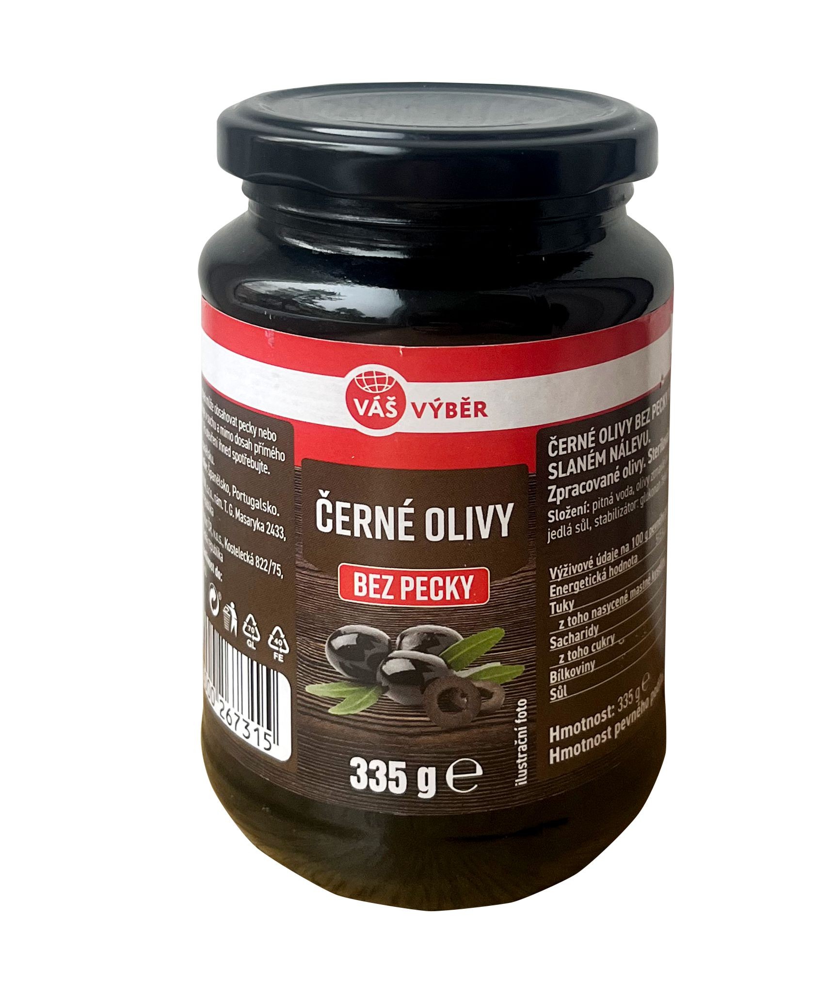 Trvanlivé potraviny - Váš Výběr Černé olivy bez pecky 335g