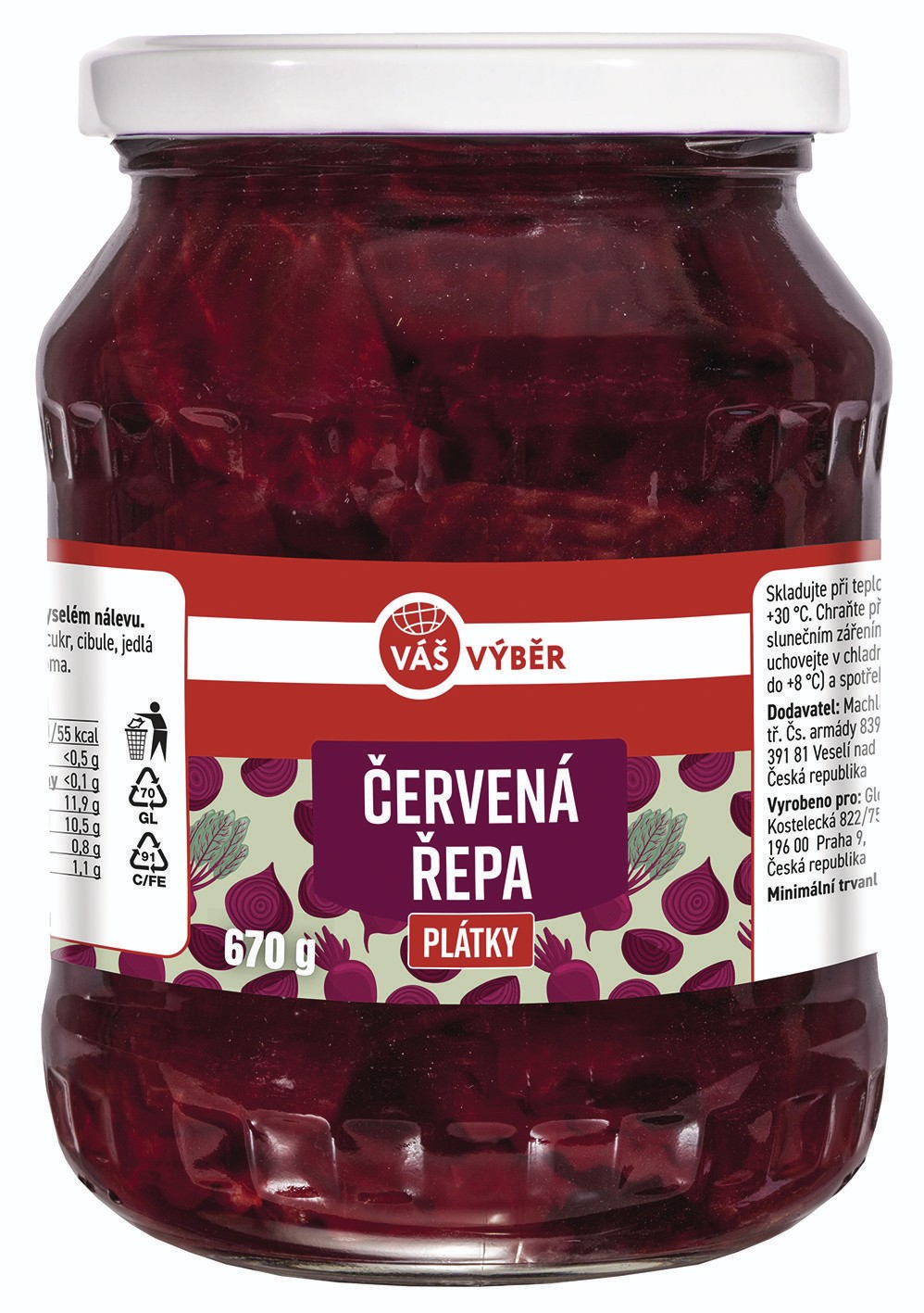 Trvanlivé potraviny - Váš Výběr Červená řepa plátky 670g