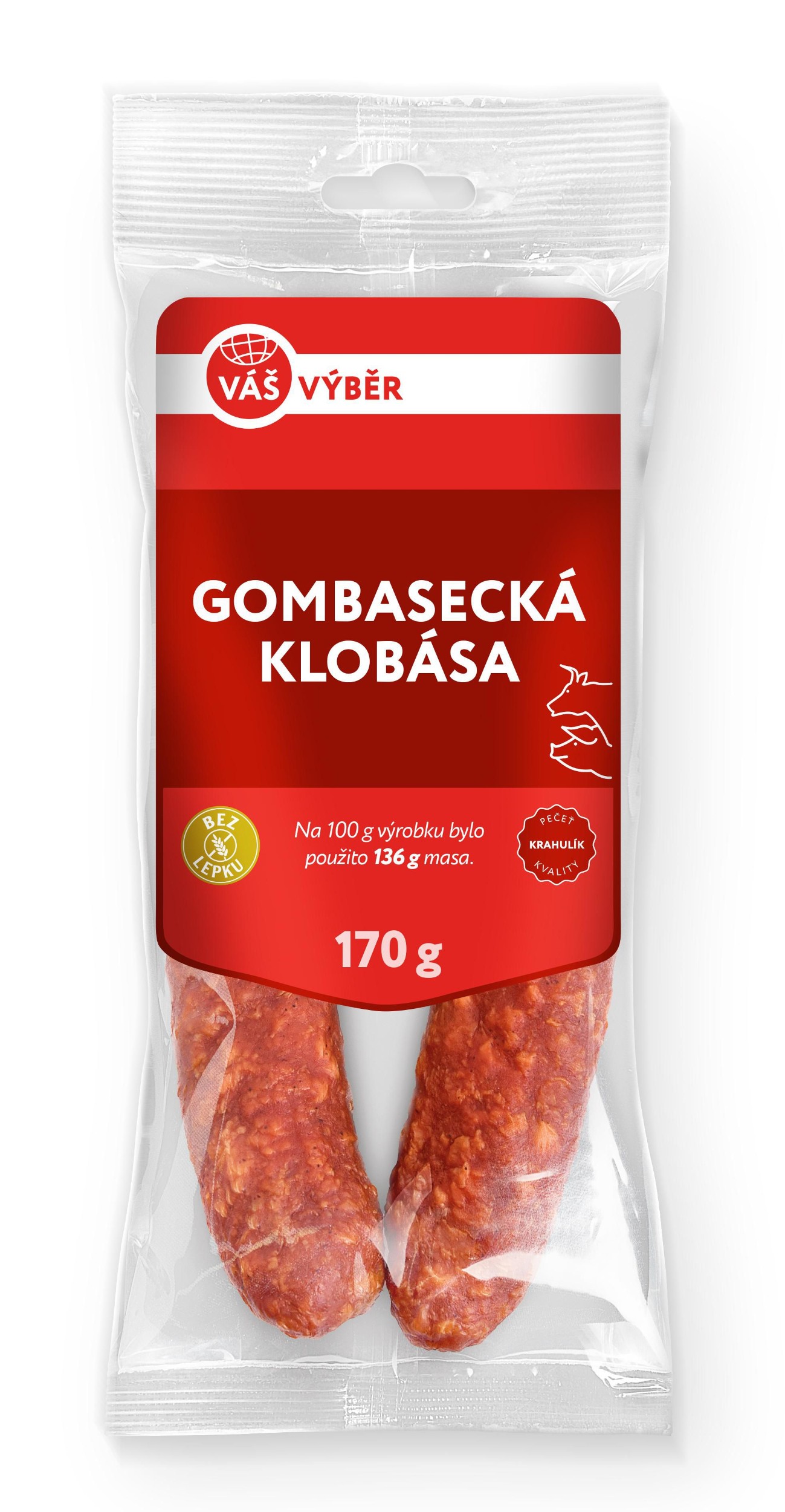Uzeniny a lahůdky - Váš Výběr Gombasecká klobása 170g