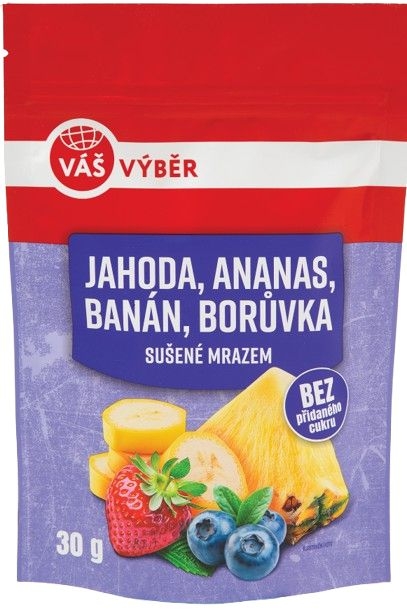 Trvanlivé potraviny - Váš Výběr Jahoda, ananas, ban., bor. mr.suš. 30g