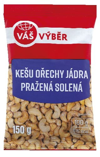 Trvanlivé potraviny - Váš Výběr Kešu ořechy jádra pražená solená 150 g