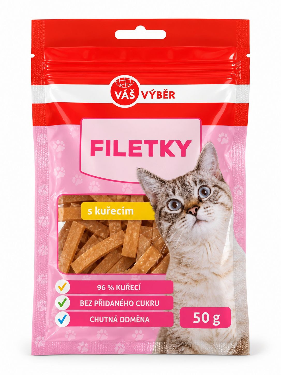 Svět zvířat - Váš výběr Kuřecí filetky pamlsek pro kočky 50 g