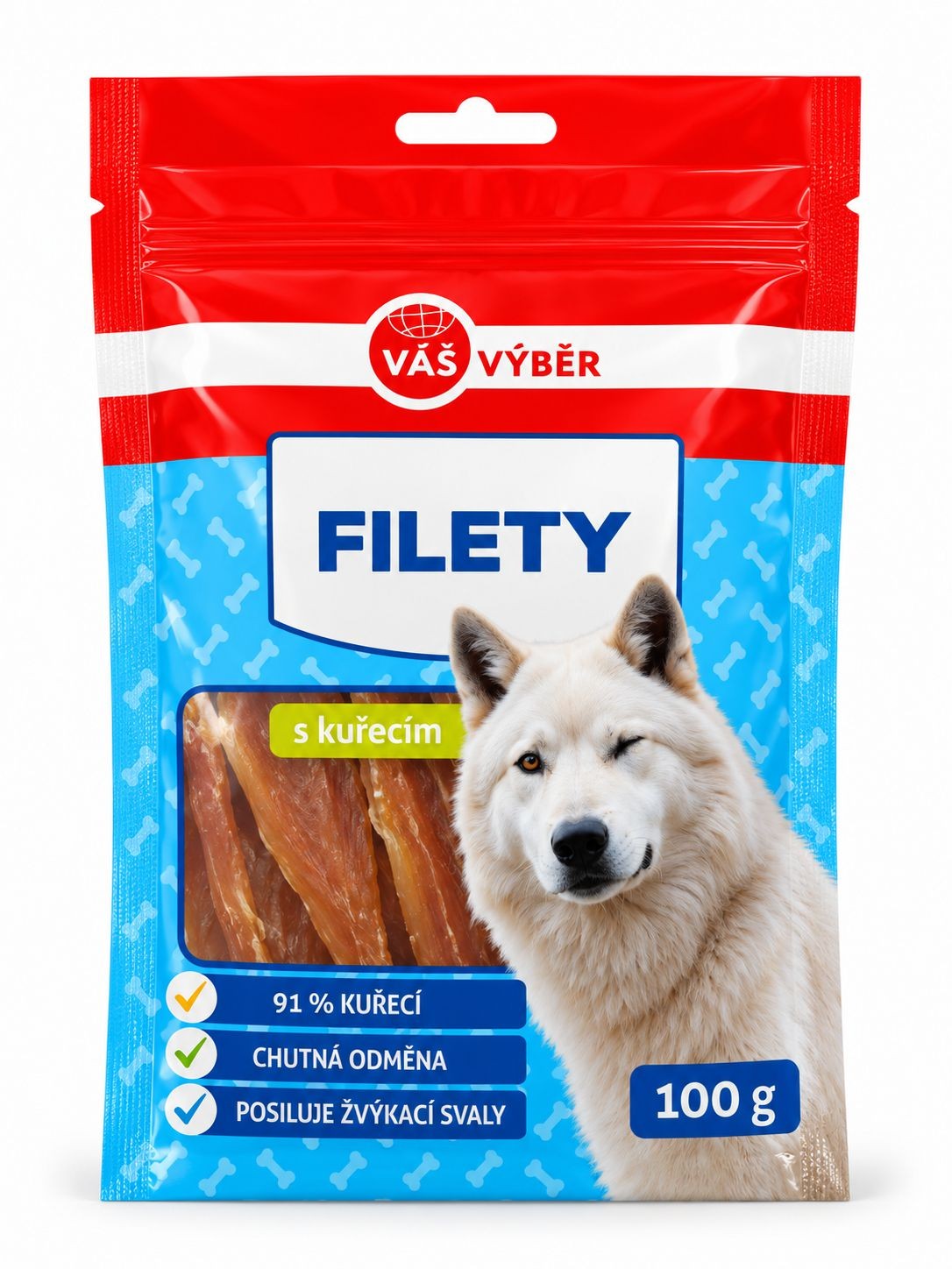 Svět zvířat - Váš výběr Kuřecí filety pamlsek pro psy 100 g