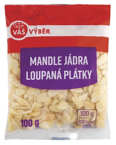 Trvanlivé potraviny - Váš Výběr Mandle jádra loupaná plátky 100 g