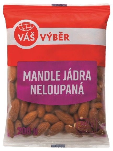 Trvanlivé potraviny - Váš Výběr Mandle jádra neloupaná 200g