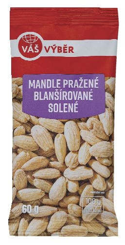 Trvanlivé potraviny - Váš Výběr Mandle pražené blanšírované solené 60g