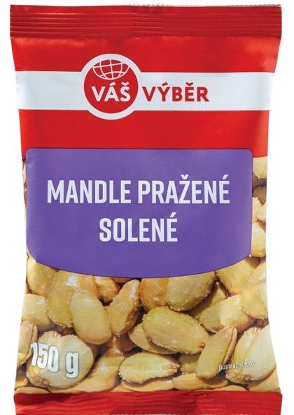 Trvanlivé potraviny - Váš Výběr Mandle pražené solené 150g