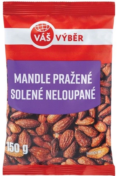 Trvanlivé potraviny - Váš Výběr Mandle pražené solené neloupané 150g