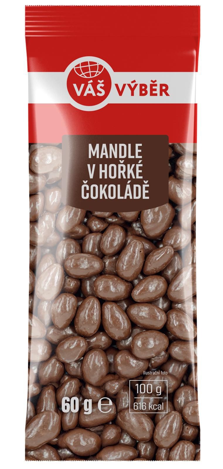 Trvanlivé potraviny - Váš Výběr Mandle v hořké čokoládě 60 g