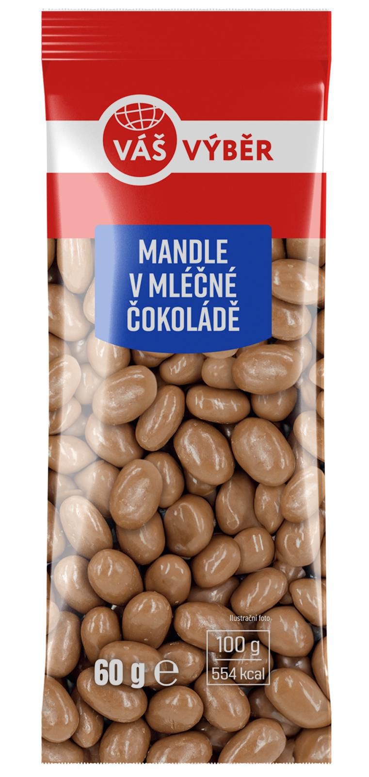 Trvanlivé potraviny - Váš Výběr Mandle v mléčné čokoládě 60 g
