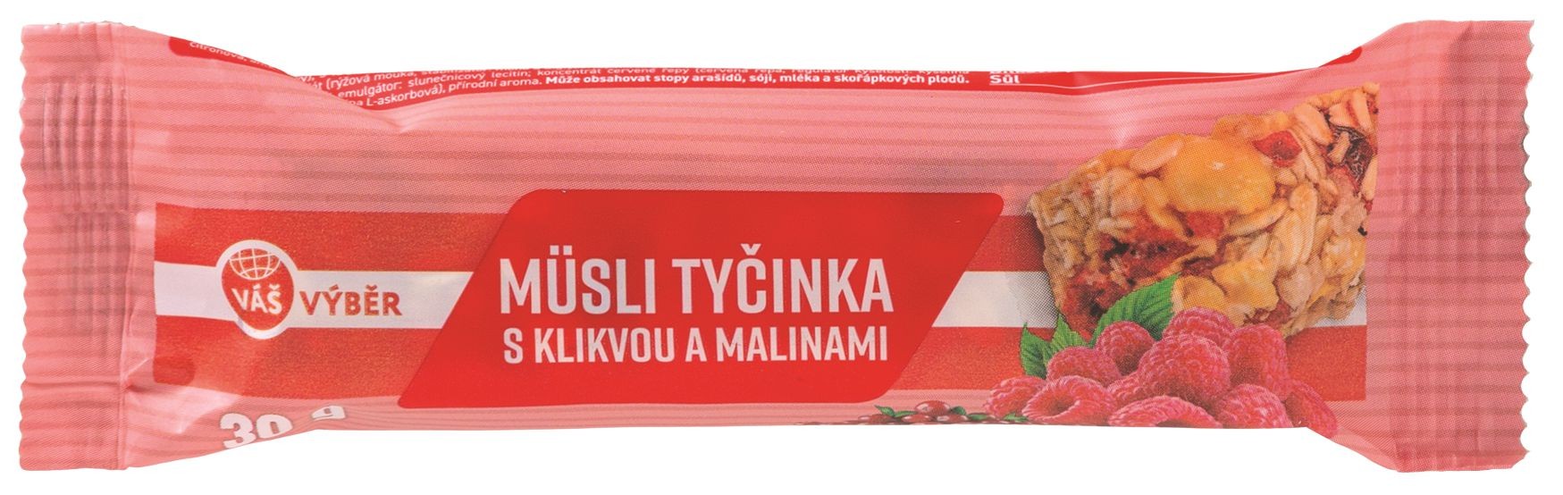 Trvanlivé potraviny - Váš Výběr Müsli tyčinka s klikvou a malinami 30g