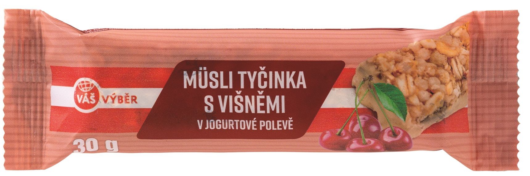 Trvanlivé potraviny - Váš Výběr Müsli tyčinka s višněmi v jogurtové polevě 30g