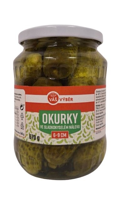 Trvanlivé potraviny - Váš Výběr Okurky ve sladkokyselém nálevu 6-9 cm 670 g