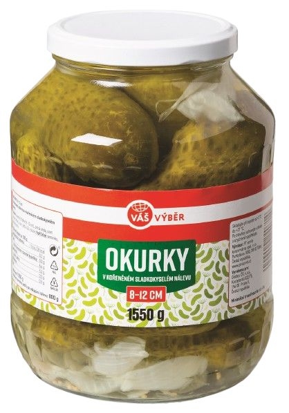 Trvanlivé potraviny - Váš Výběr Okurky ve sladkokyselém nálevu 8-12cm 1550 g