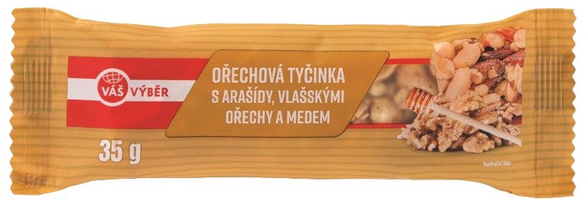 Trvanlivé potraviny - Váš Výběr Ořechová tyčinka s arašídy a vlašskými ořechy 35g