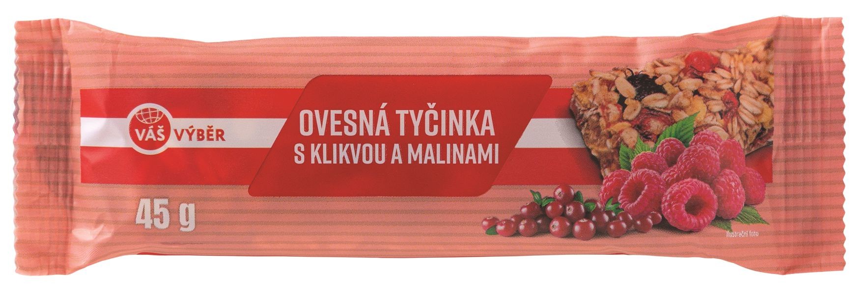 Trvanlivé potraviny - Váš Výběr Ovesná müsli tyčinka s klikvou a malinami 45g