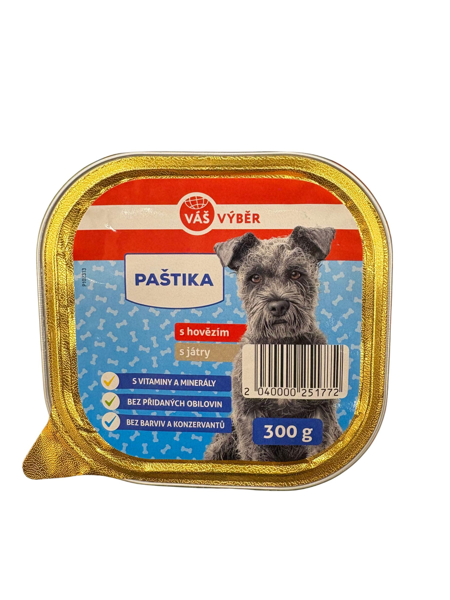Svět zvířat - Váš Výběr Paštika s hovězím & játry pamlsek pro psy 300 g