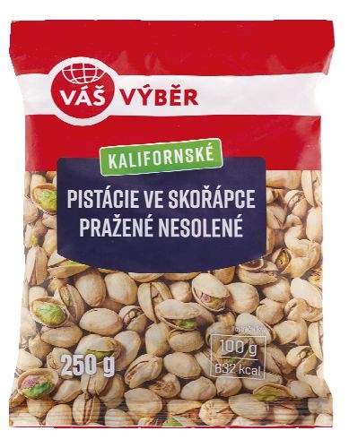 Trvanlivé potraviny - Váš Výběr Pistácie ve skořápce pražené nesolené 250g