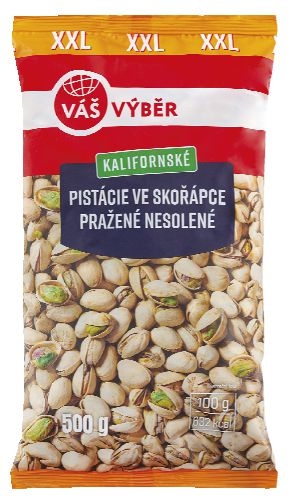 Trvanlivé potraviny - Váš Výběr Pistácie ve skořápce pražené nesolené XXL 500 g