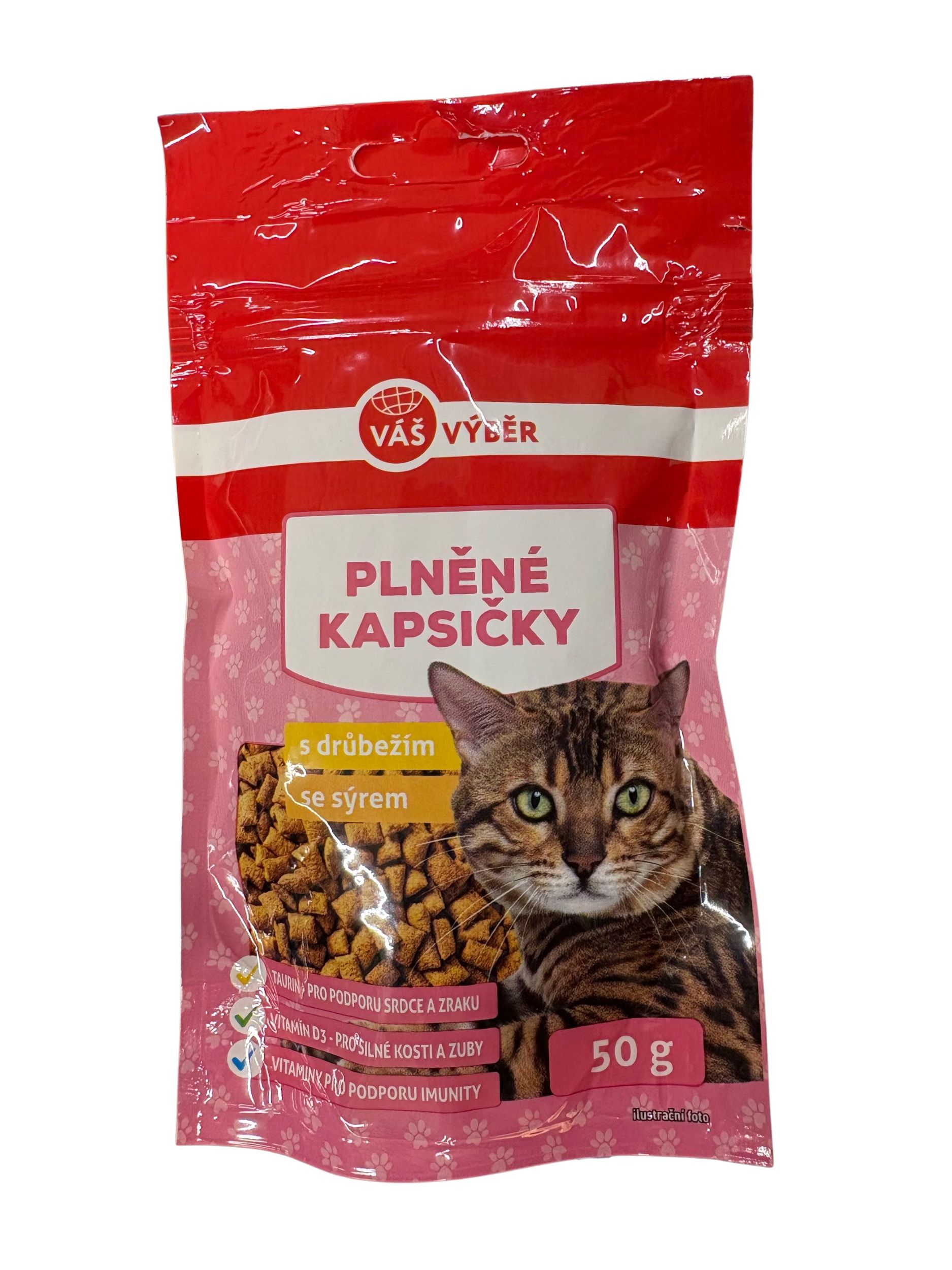 Svět zvířat - Váš Výběr Plněné kapsičky s drůbežím & sýrem pamlsek pro kočky 50 g