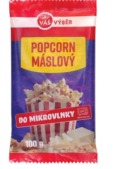 Trvanlivé potraviny - Váš Výběr Popcorn Máslový 100g