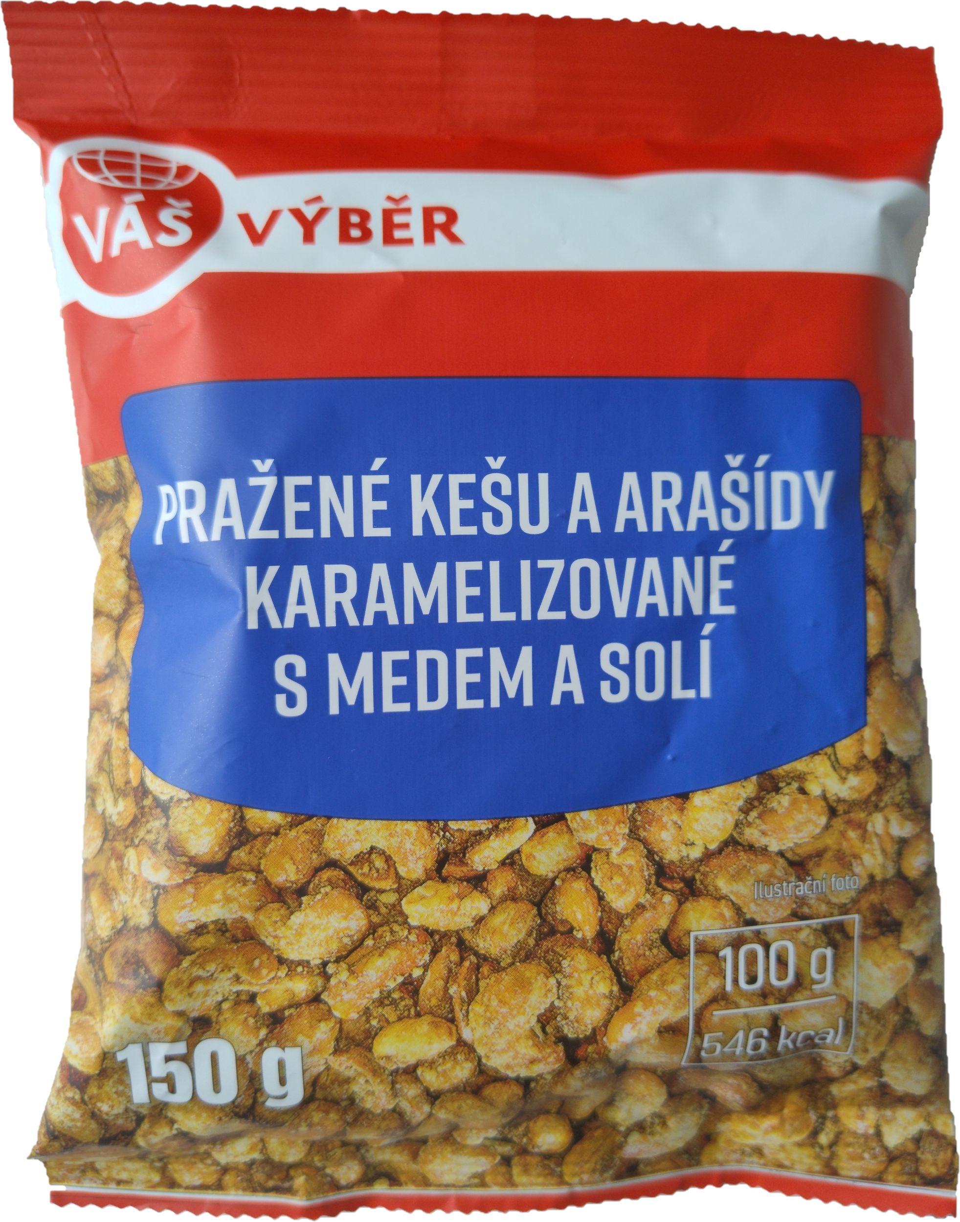Trvanlivé potraviny - Váš Výběr Pražené kešu a arašídy s medem a solí 150g